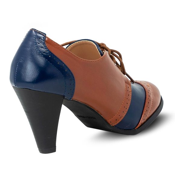 Chase & Chloe Women's Classic Lace Up Kitten Mid-Heel Round Toe Oxfords - Picture 3 of 4